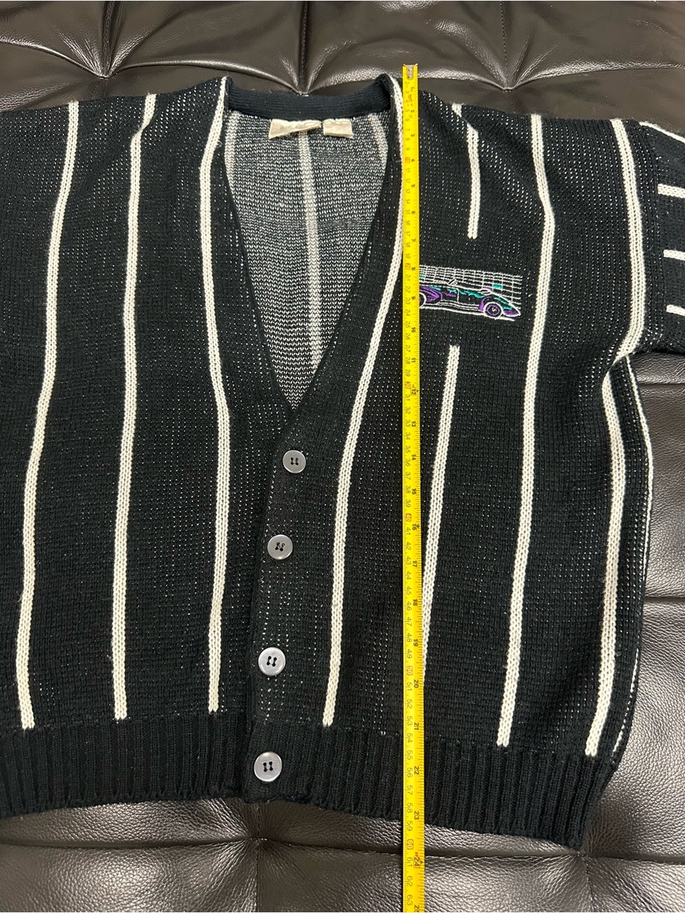 Vintage 90’s Black & White Stripe V-Neck Cardigan Sweater - Picture 9 of 10
